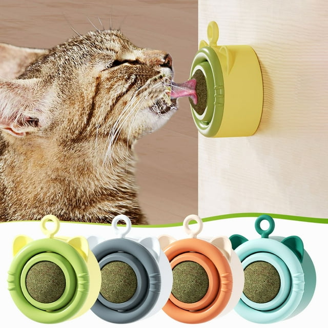 Xihbxyly Bolas de Menta Giratorias para Gatos, Diseño para Montar En La Pared, Cinta Autoadhesiva, Alivio de La Ansiedad, Salud Dental, Hierba Gatera Segura, Juguete Interactivo, Cubierta Sin Olor, F