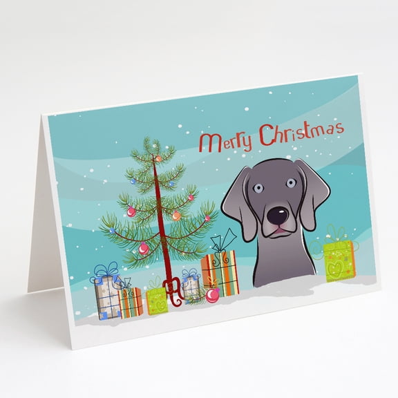 Christmas Tree and Weimaraner Greeting Cards and Envelopes Pack of 8