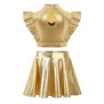 thumbnail image 4 of SiiRoh Girls Modern Jazz Latin Ballet Dance Outfits Sparkly Rhinestone Mock Neck Crop Top with Metallic Skirt Gold 14, 4 of 7