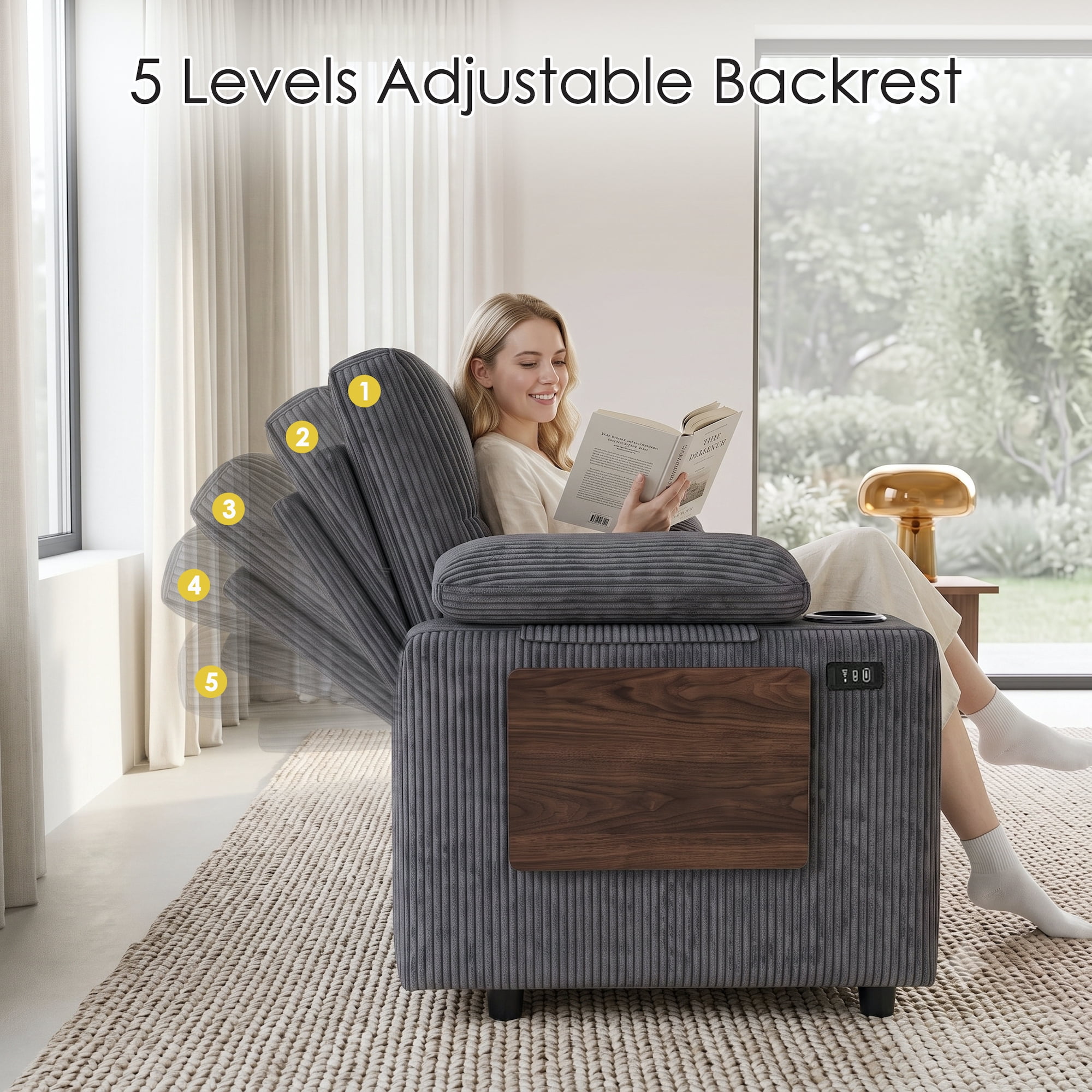 58" Sleeper Sofa Bed, Full Size Pull Out Couch, Convertible Corduroy Loveseat with USB Charging, Cup Holders, Side Table, Adjustable Backrest, Side Pockets for Living Room, Apartment, Office (Gray)