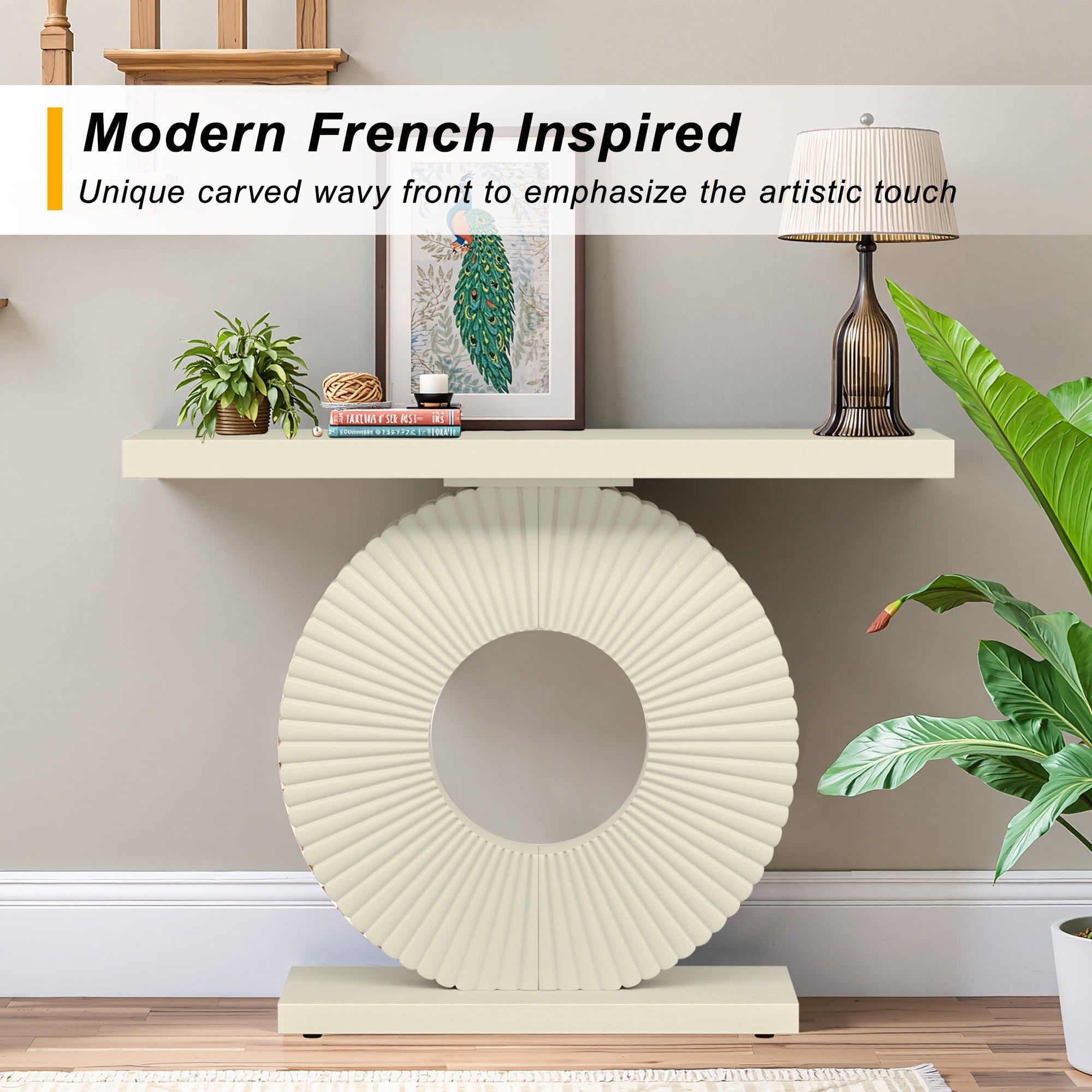 MAYEERTY 40 Inch Glam Console Table, 1.57" Thick Abstract Texture Top 120Lbs Load Capacity