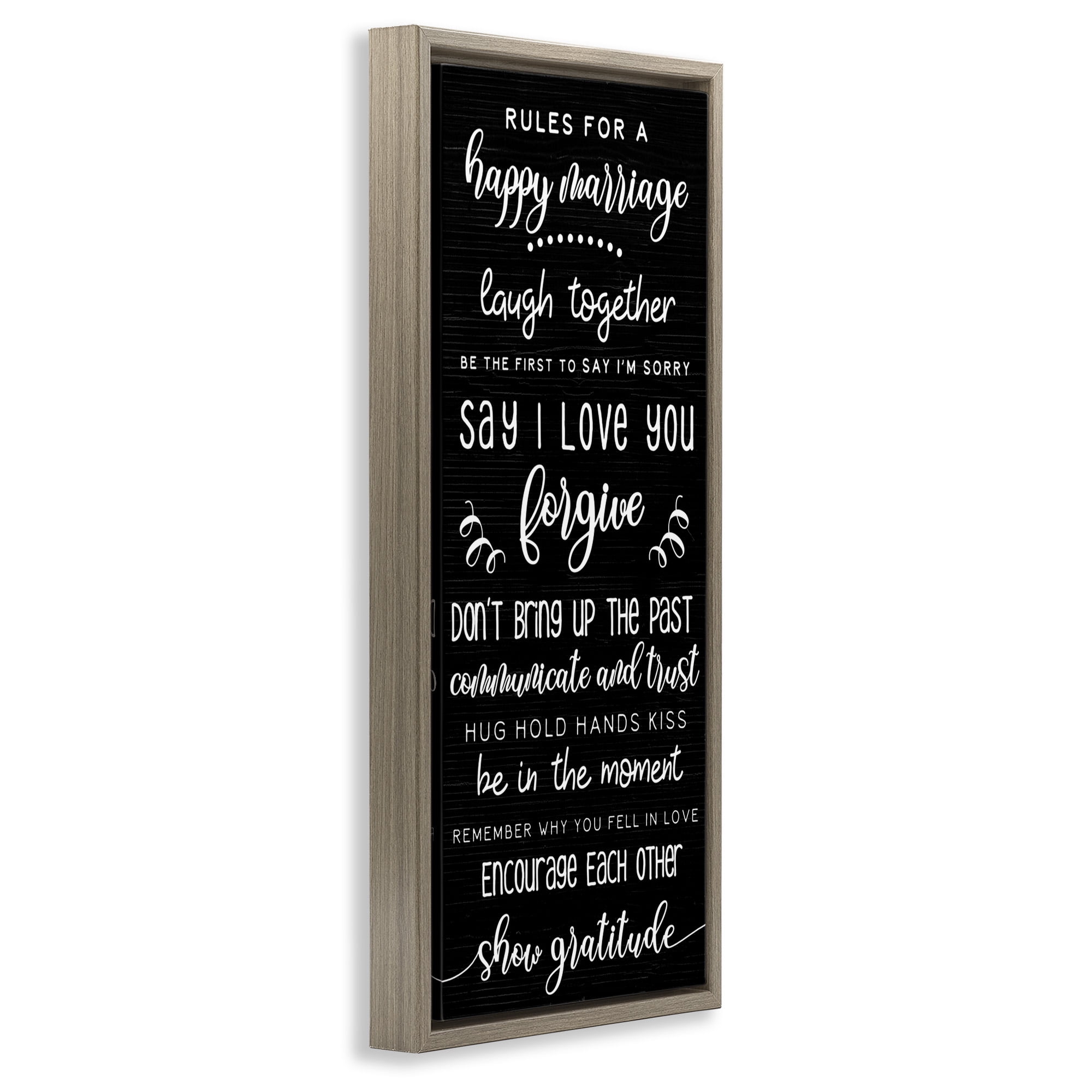 Stupell Industries Rules for Happy Marriage Typography Painting Brown Floater Framed Canvas Art Print Wall Art, 15 x 31