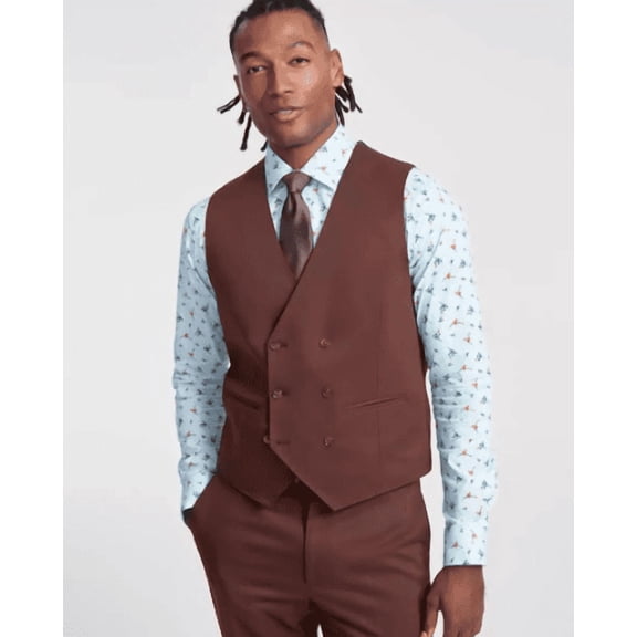 Tayion Mens Classic fit Button-Up Suit Vest Large Brown Solid