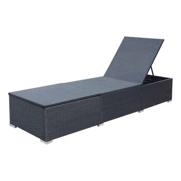 Benjara Nino Adjustable Outdoor Sun Lounger Chaise- Blue Cushion- Black Rattan