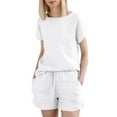 thumbnail image 1 of GZWYHT Ensembles Lounge pour Femmes Ensembles Confortables pour Femmes Vêtements Shorts pour Femmes Coton Lin Haut Rétro Mode Ensemble de Shorts à Cordon Ensembles Deux Pièces pour Femmes Ensembles Deux Pièces pour Femmes Été Blanc G, 1 of 6