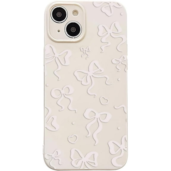 Compatible for iPhone 13& iPhone 14 Case for Cute Bow Love Heart Aesthetic Design for Women Teen Girls Silicone Slim Protection Phone Cover-White