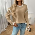 thumbnail image 3 of Tops for Women Ndbuld Sweatshirts for Women Crewneck Casual Long Sleeve Shirts Tunic Tops,Khaki,2XL, 3 of 4