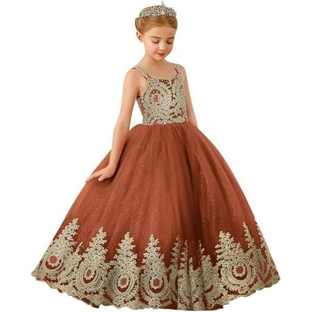 Drtj 2-14T Kids Teens Flower Girl Dresses Wedding Pageant Dresses Tulle Applique Prom Ball Gowns