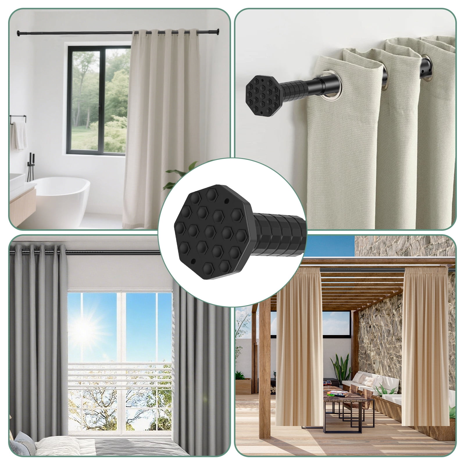 VEGCOO 45-128" Tension Curtain Rod, 2-in-1 Drill-Free or Screw-Fixed Heavy Duty Matte Black Shower Rod for Bathroom Windows Patio