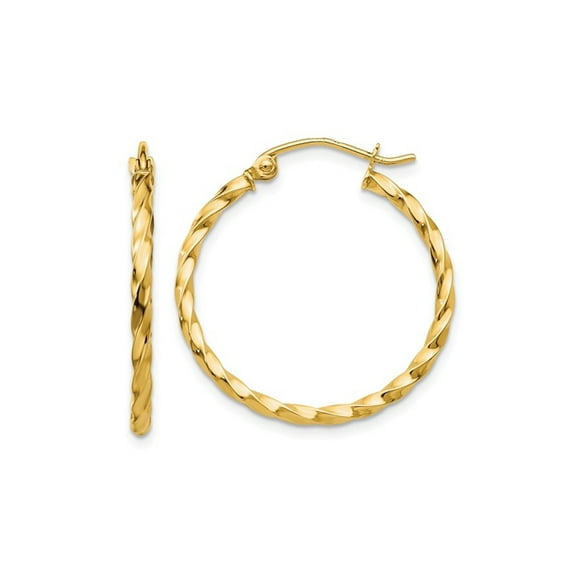 Gem & Harmony 14K Yellow Gold Large Twist Hoop Earrings 1 inch (2.00 mm) for Women