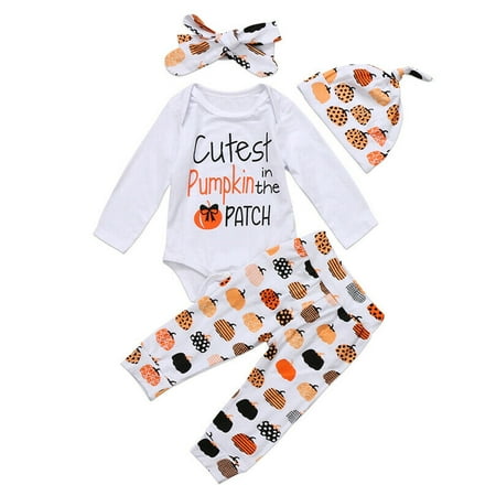 Cutest Baby Clothes One opening Cute Infant Baby Girl Boy Halloween Clothes Pumpkin Romper with Hat and Long Pants Outfits Set ()