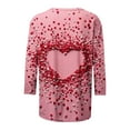 thumbnail image 4 of Women's Valentine's Day Shirts Loose 3/4 Sleeve Heart Print T-Shirt Loose Blouses Crew Neck Three-quarter Sleeve Pullover Top, 4 of 5