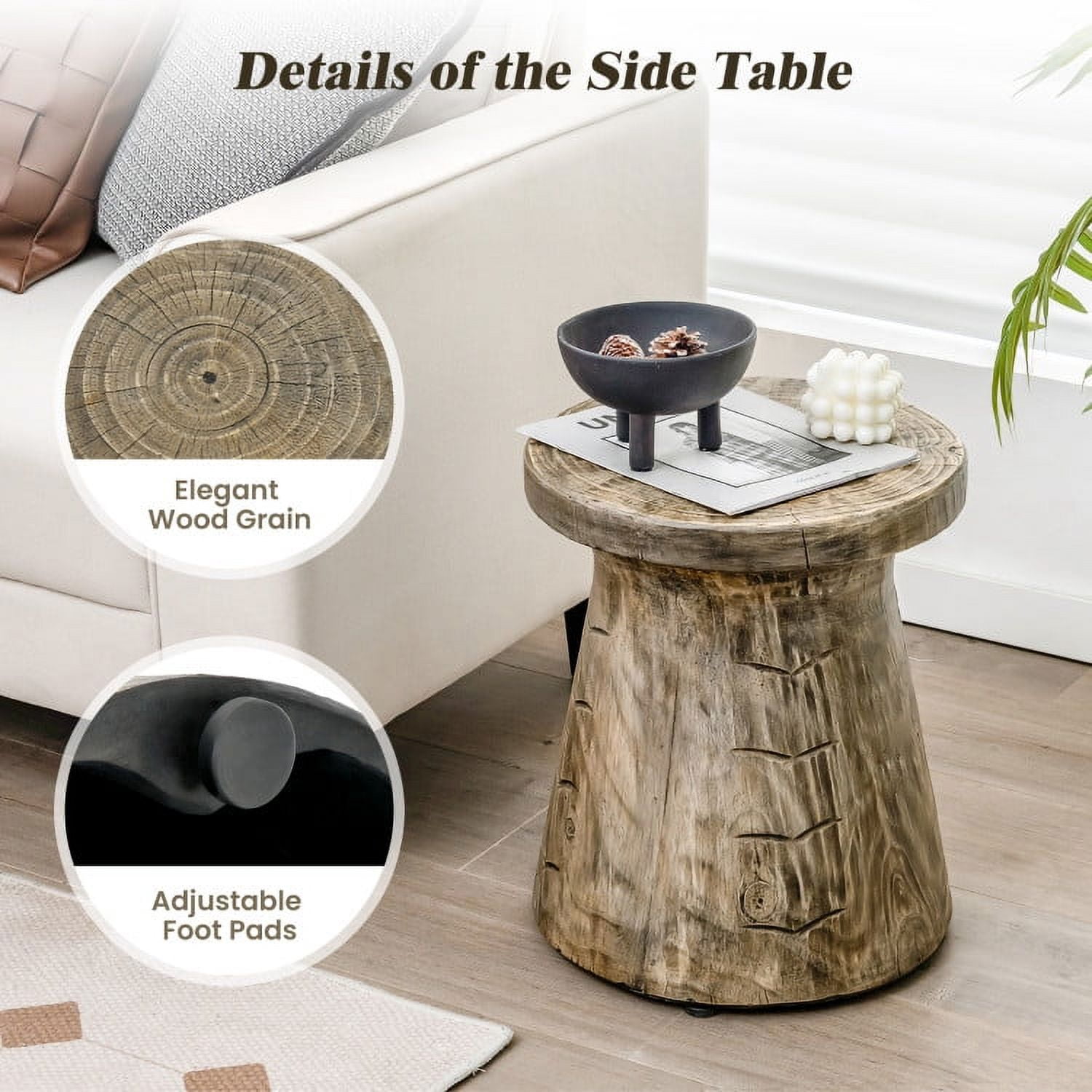 Aimee Lii Indoor Outdoor Weather Resident Rock End Table with Wood Grain Aimee Lii Indoor Outdoor Weather Resident Rock End Table with Wood Grain