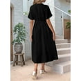 thumbnail image 4 of Summer Dress for Women Casual Short Sleeve Bow-Tie V Neck Ruffle Midi Flowy Dresses Black S, 4 of 7