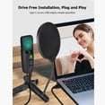 thumbnail image 2 of Zinc Alloy USB Condenser Microphone with 16mm Electret Core, Cardioid Polar Pattern, 192KHz/24bit Sampling, RGB Auto-Color Light, 2m USB-C Cable, Headset Monitoring, Volume Controls, Flat Mesh Head -, 2 of 6