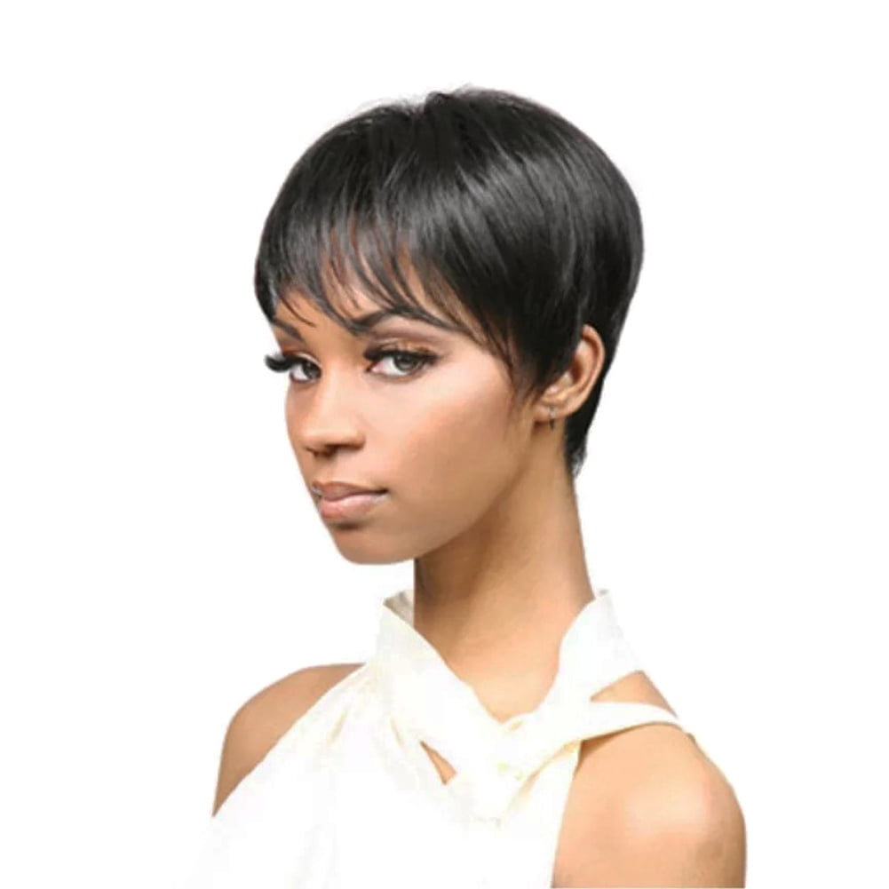 Alextreme Women Brazilian Black Short Pixie Wig Synthetic Hair Heat
