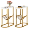 thumbnail image 1 of Costway 2 PCS End Table with Faux Marble Tabletop & Magazine Holder Heavy-duty Metal Frame White, 1 of 9