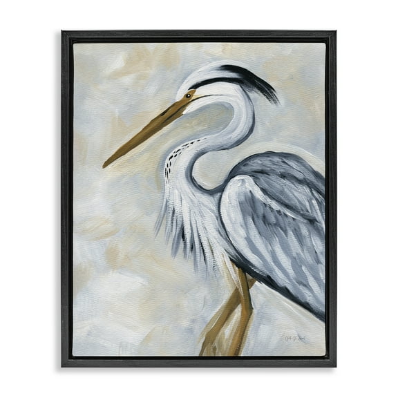 Stupell Industries Muted Blue Heron Animals & Insects Painting Black Floater Framed Canvas Art Print Wall Art, 17 x 21