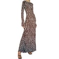 thumbnail image 3 of Lnzyyephy Autumn Ladies Long Dress, Women Leisure Style Zebra Print Long Sleeve Flared Cuff Round Collar Slim Skirt Party Dress, 3 of 9