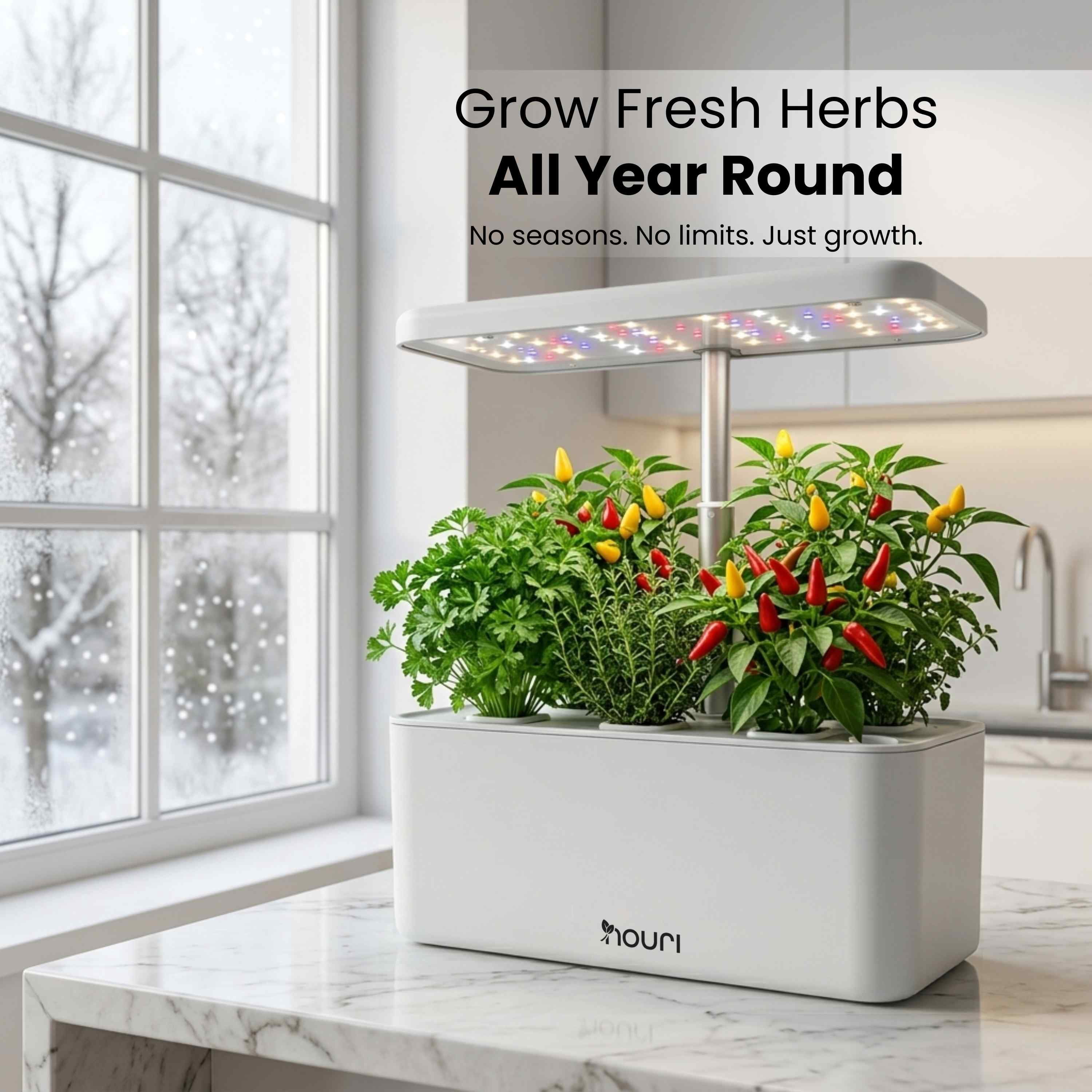 Nouri Hydroponics Growing System, 7 pod Smart Indoor Herb Garden Kit with LED Grow Lights, Hydroponic Herb Garden Indoor with  Basil Seeds Included