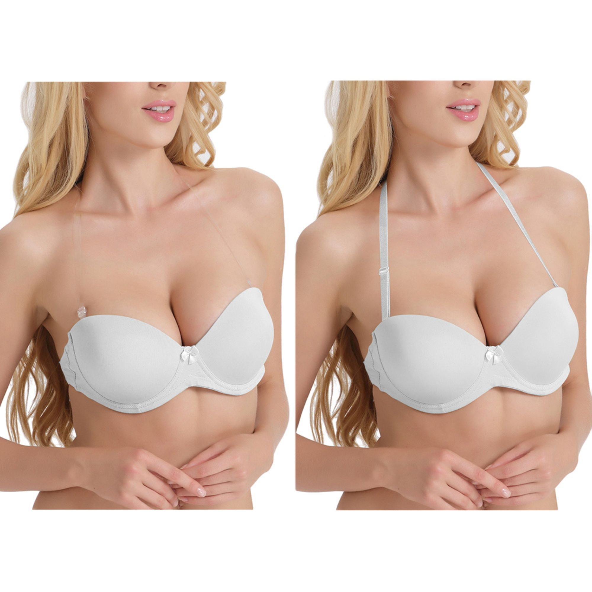 YANDW Strapless Bra for Women Clear Back Convertible Padded Multiway Bras with Underwire, White 34C