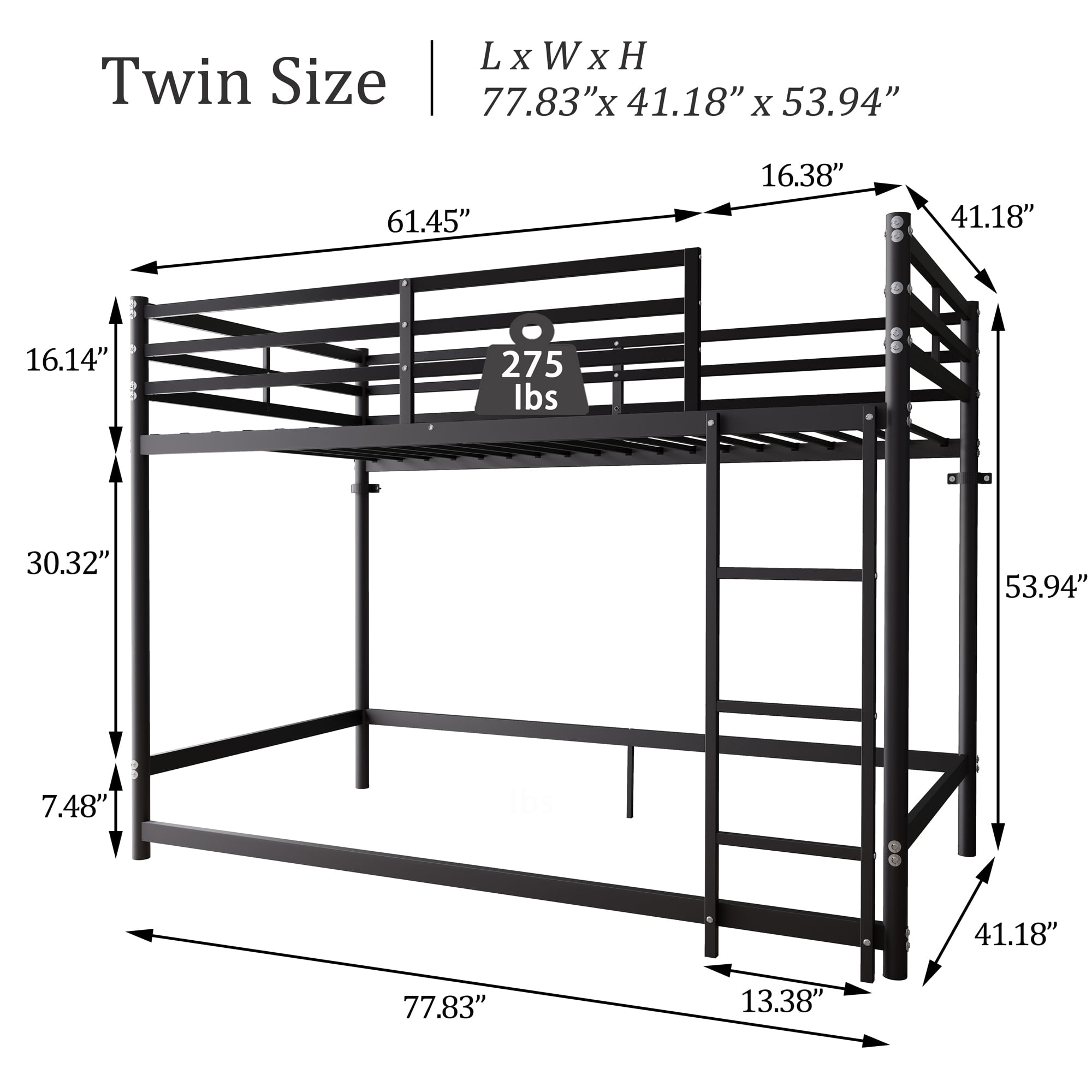 Mintazer Twin Over Twin Metal Bunk Bed with Ladder and Guardrails for Bedroom, Black