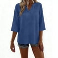 thumbnail image 5 of Jsaierl Womens 3/4 Sleeve Cotton Linen Tops Summer V Neck Shirts Dressy Solid Ladies Blouses Going Out Elegant Tunic Top S-2XL, 5 of 7