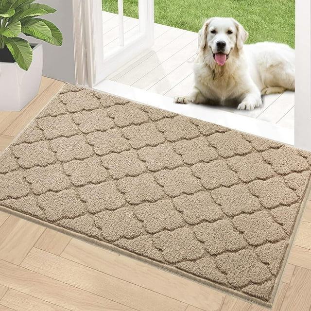TIMO Indoor Door Mat, Front Door Mat 32"x 48" Rubber Backing Non Slip Absorbent Doormat, Resist Dirt Indoor Mats for Front Door Entry, Washable Low-Profile Entry Mat, Beige