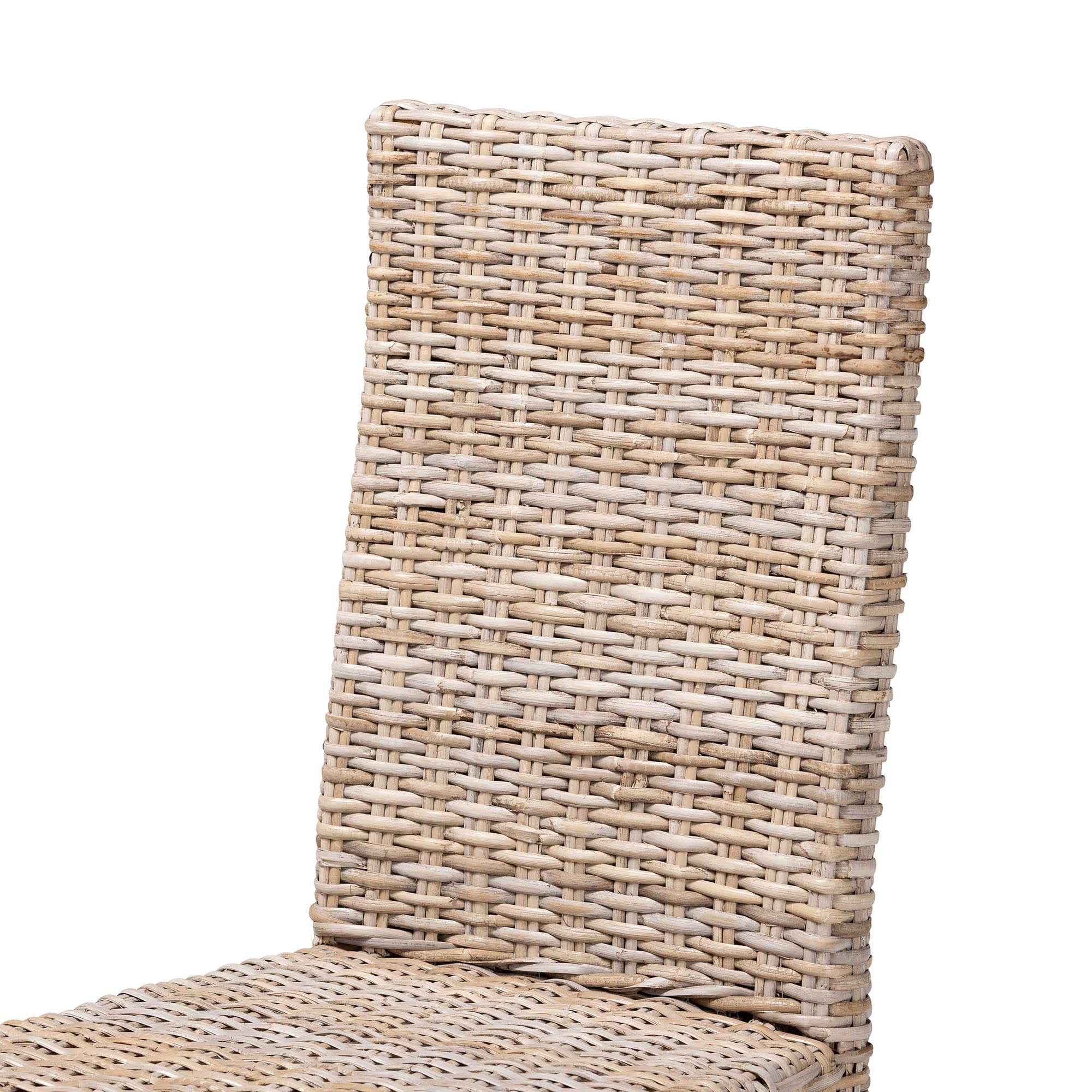 bali & pari Nevina Boho Dining Chair, Handwoven Natural Kubu Rattan, Grey