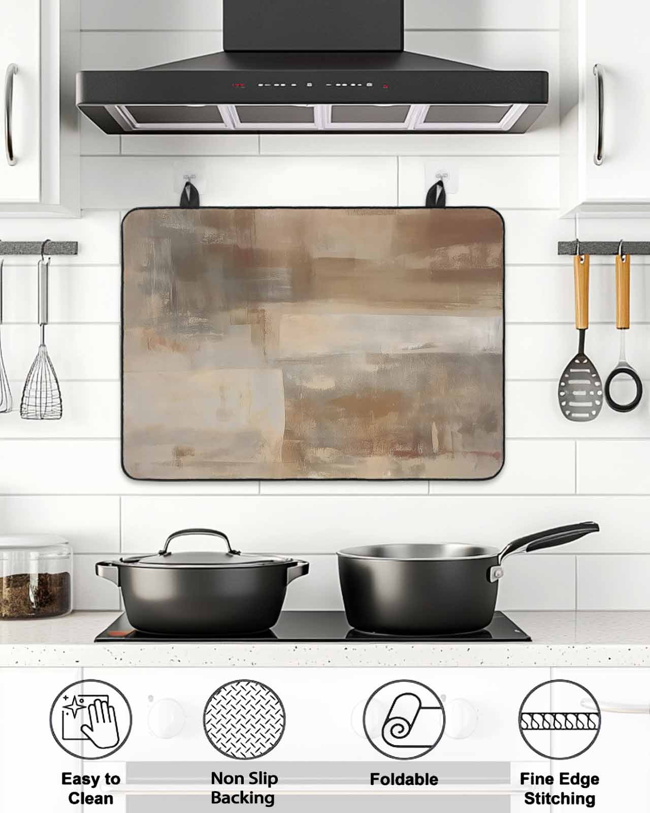 Stove Top Covers for Electric Stove, Brown Glass Stovetop Cover Protector, Oil Painting Abstract Art Contemporary Induction Cooktop Protector Oven Mat for Kitchen Countertop 24"x21"