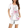 thumbnail image 2 of Mqqzkk Pajamas for Women Y2k 2 Piece Cute Graphic Pjs Short Sleeve Button Up Pleated Shirts Matching Pjs Shorts Set L, 2 of 6