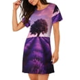 thumbnail image 2 of Easygdp Lavender Field Sunset Camisón de manga corta para mujer, informal, estampado, 2 of 6