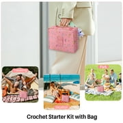 BCOOSS Crochet Kit for Beginners Adults Crochet Hook Set Includes Yarn Balls, Needles, Accessories Kit,Bag Pink