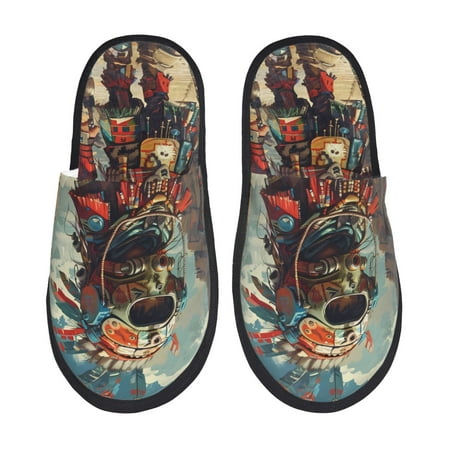 

Tideii Tribal Futuristic Warrior for Home Indoor Cotton Slippers Autumn and Winter EVA Plush Slippers Household Supplies Unisex-Large