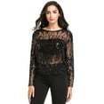 thumbnail image 2 of PrettyGuide Women's Sequin Blouse See Through Party Tops Beaded Sparkly Shirts Black, Medium, 2 of 6