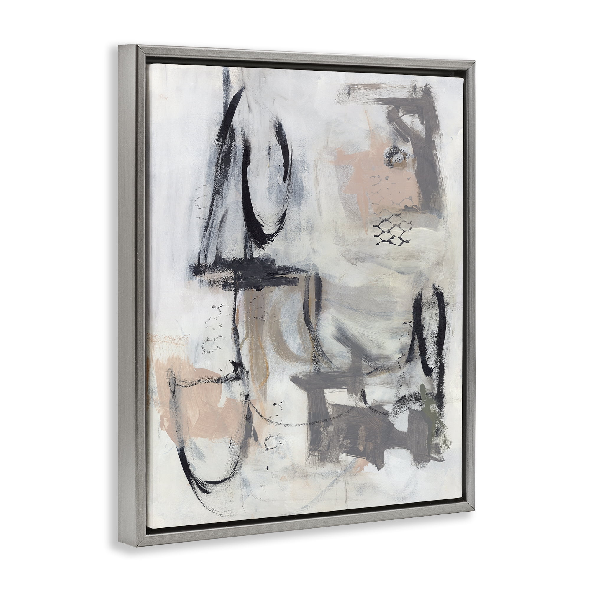 Stupell Industries Brushed Collage Abstract Abstract Painting Gray Floater Framed Canvas Art Print Wall Art, 25 x 31