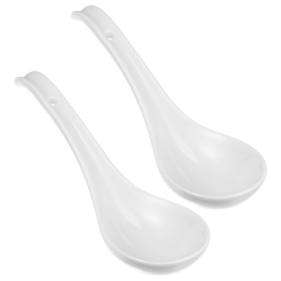 Set of 2 Ceramic Soup and Noodle Spoons, Small Dessert Spoons for Kitchen, Dining, Serving, and Everyday Home Use