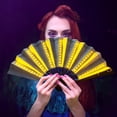 thumbnail image 6 of Party LED Glowing Colorful Chinese Hand Held Folding Fan with Remote Control Stage Performance Show Light Up Fan Birthday Party Dance Gift Wedding Night Bar Club Fluorescent Props, Yellow, 6 of 8