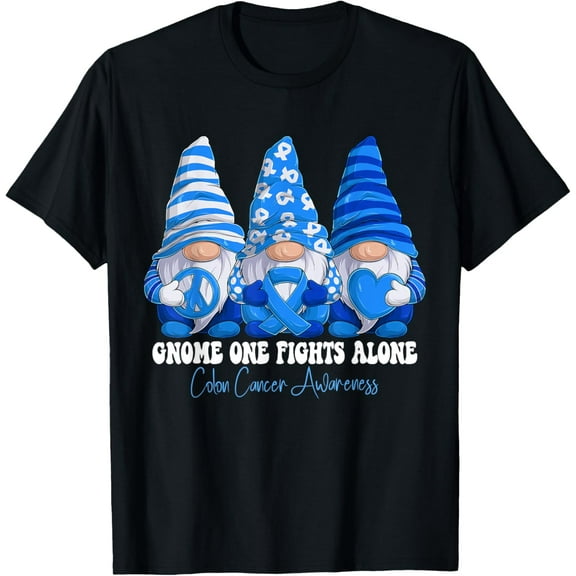 Colon Cancer Awareness Month Blue Ribbon Gnomies Support T-Shirt