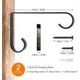 thumbnail image 2 of Paquete de 2 ganchos de pared de hierro, soporte de planta colgante de metal resistente de 6 pulgadas decorativo, gancho recto negro para linterna colgante, comederos de pájaros, campanillas de v, 2 of 5