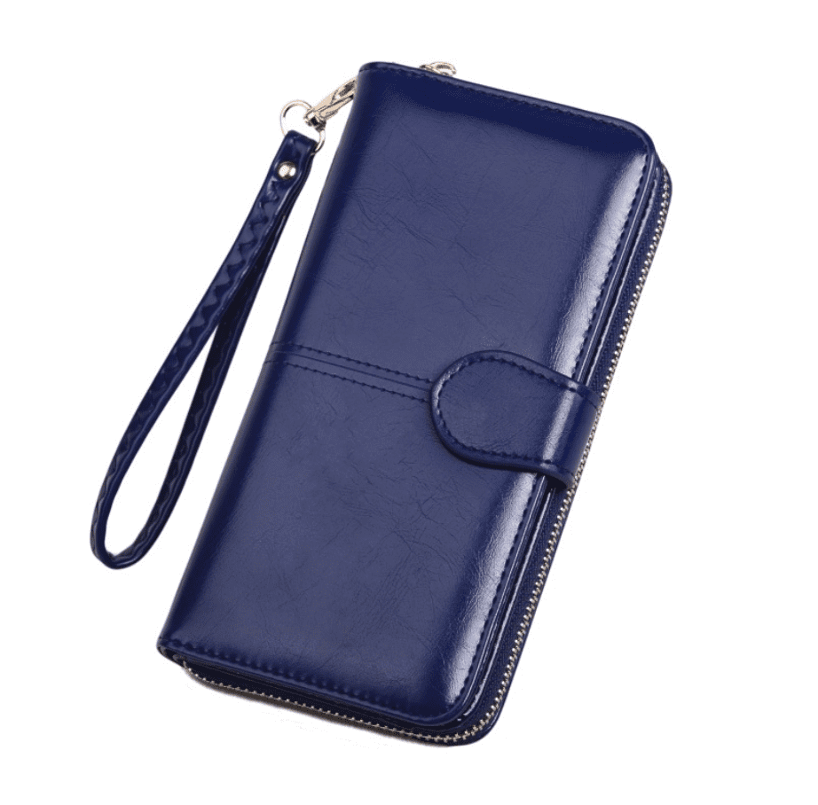 navy clutch bag with wrist strap