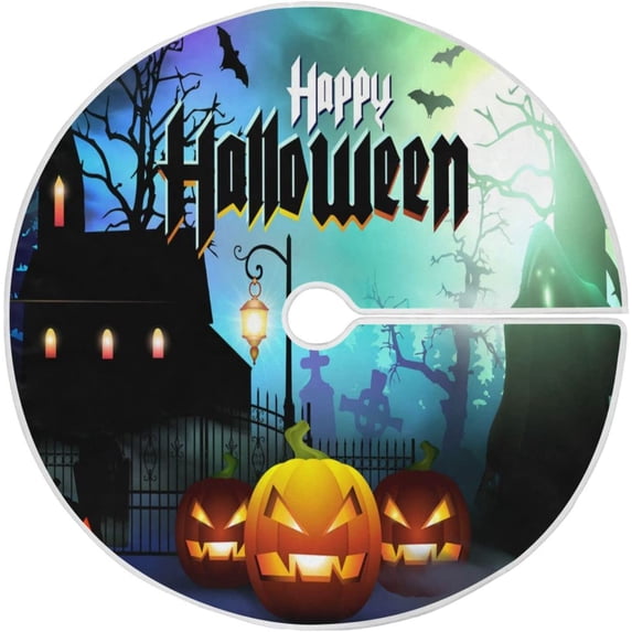 FMSHPON Halloween Xmas Christmas Tree Skirt Stand Mat for Holiday Party Decoration Indoor Outdoor 48 inches