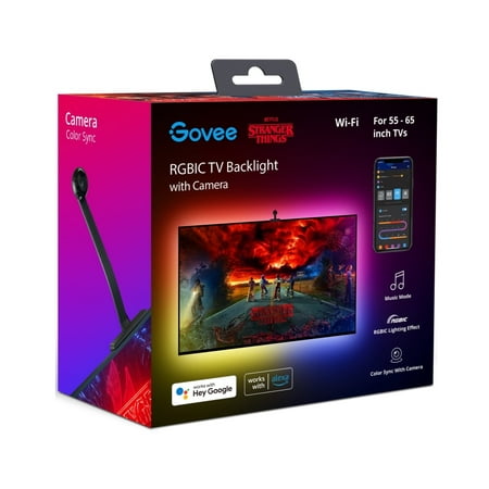 Govee Stranger Things Indoor RGBIC LED TV Backlight with Camera for 55-65 inch TVs and PCs, Corded Electric, App Controlled