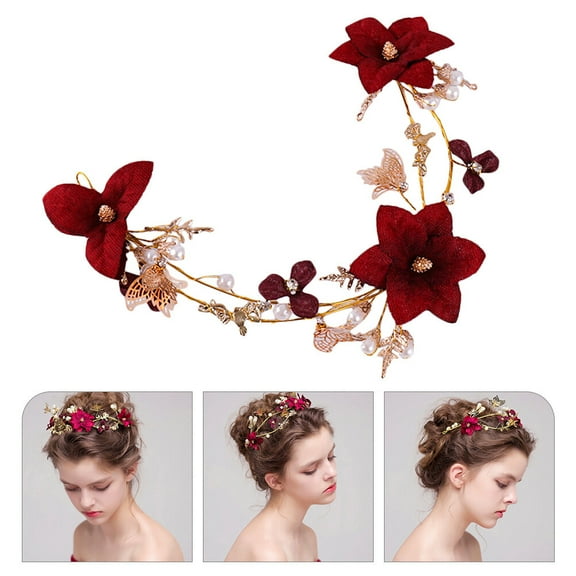 Niceauty Lightweight Red Flower Bridal Headband Hair Accessory for Wedding Looks