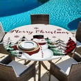thumbnail image 6 of Beige Christmas Round Tablecloth, Fitted Table Cover with Elastic for 55"-60" Round Tables, Snowman Plaid Xmas Tree Winter Snowflake Table Cloth Outdoor Indoor Dinning Party Waterproof Tablecloths, 6 of 7
