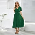 thumbnail image 3 of SWSMCLT Women's Short Sleeve High Waist Ruched Long Dresses Fall Dress V Neck Fitted Fashion Spring Sundress Green Large, 3 of 4