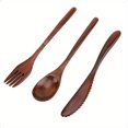thumbnail image 4 of QUTETN 3pcs Wooden Spoon Fork Knife Cutlery Set Japanese Reusable Wooden Bamboo Cutlery Set, 4 of 4