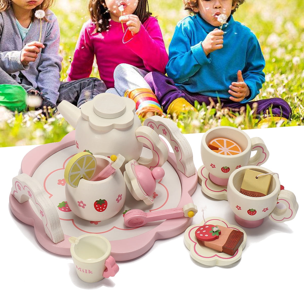 My Play Wooden Toy Afternoon Tea Set Kit Kids Children Role Play 17pc Gift NEW 