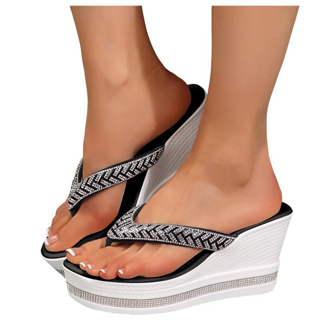 Dakaela Women's Platform Flip Flop Rhinestones Arch Support Summer Thong Sandals Soft Cushion Slippers