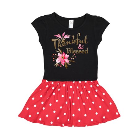 

Inktastic Thankful and Blessed Inspirational Saying with Pink Flowers Gift Toddler Girl Dress
